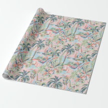 Roze en groene tropische toile-verpakkingspapier,