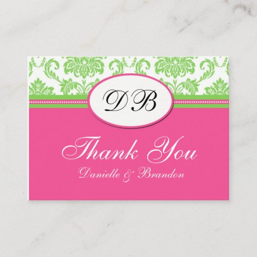 Roze en groene trouwthankyou informatiekaartje (Voorkant)