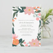 Roze en Groene Tuin Bloem Border Wedding Zomer Kaart (Staand voorkant)