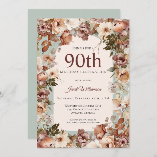 Roze en Groene Tuin Bloemenboog 90ste Verjaardag Kaart (Voorkant / Achterkant)