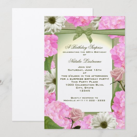 Roze en groene tuin verjaardagsfeest kaart (Voorkant / Achterkant)