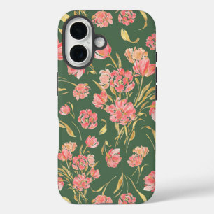 Roze en groene tulp florale waterverf iPhone 16 hoesje