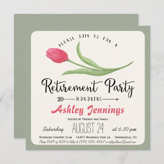 Roze en groene Tulp Uitnodiging (Voorkant / Achterkant)