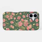 Roze en groene tulp waterverf bloemschildering iPhone 16 hoesje (Achterkant horizontaal)