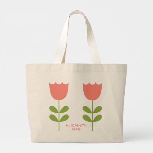 Roze en Groene Tulpen Gepersonaliseerde Omkeerbare Grote Tote Bag (Achterkant)