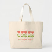 Roze en Groene Tulpen Gepersonaliseerde Omkeerbare Grote Tote Bag (Voorkant)