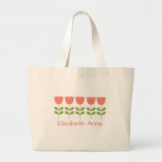 Roze en Groene Tulpen Gepersonaliseerde Omkeerbare Grote Tote Bag