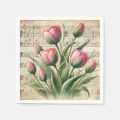 Roze en groene tulpensheetmuziekdecoupage in vinta servet (Voorkant)