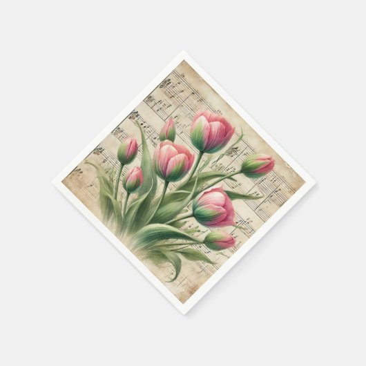 Roze en groene tulpensheetmuziekdecoupage in vinta servet (Hoek)