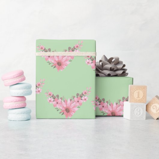 Roze en groene tweeling in bloei cadeaupapier (Baby Shower)