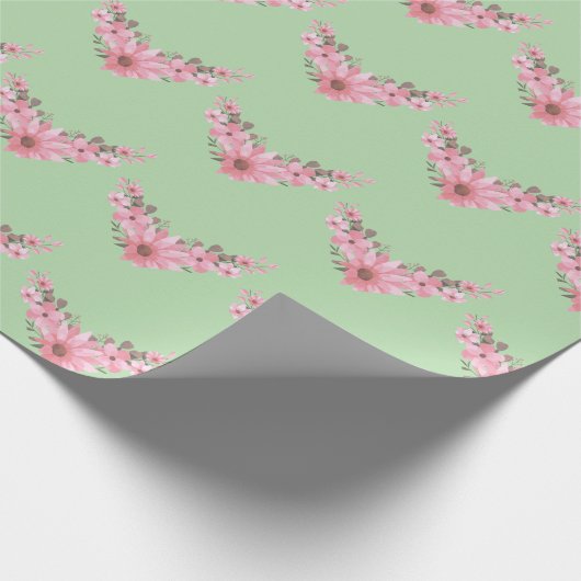 Roze en groene tweeling in bloei cadeaupapier (Hoek)