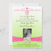 Roze en groene uitnodiging met monogram & foto (Voorkant)