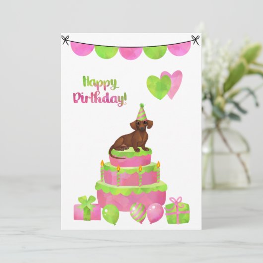 Roze en Groene uitnodiging van de Partij van de Da (Staand voorkant)