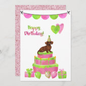 Roze en Groene uitnodiging van de Partij van de Da (Voorkant / Achterkant)