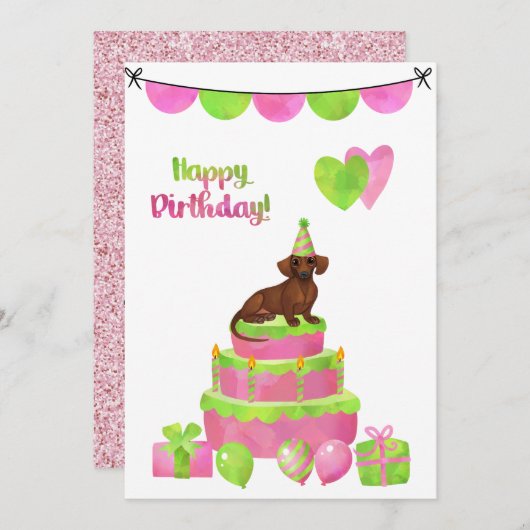 Roze en Groene uitnodiging van de Partij van de Da (Voorkant / Achterkant)