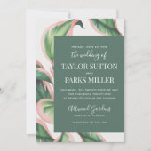 Roze en groene uitnodiging voor een tropisch huwel (Voorkant)