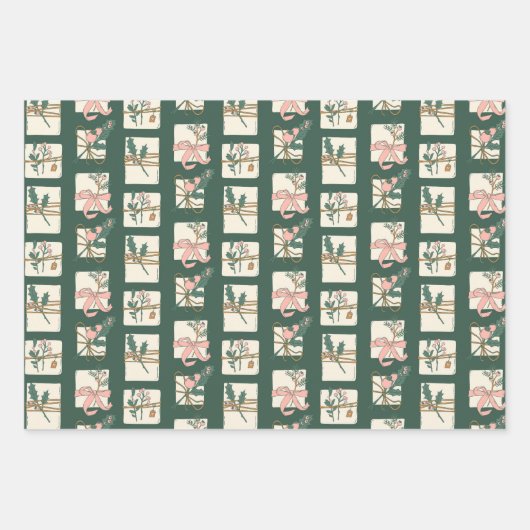 Roze en groene vakantiedrukpapierbladen inpakpapier vel (Voorkant 2)