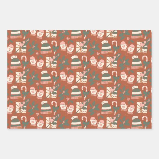 Roze en groene vakantiedrukpapierbladen inpakpapier vel (Voorkant)