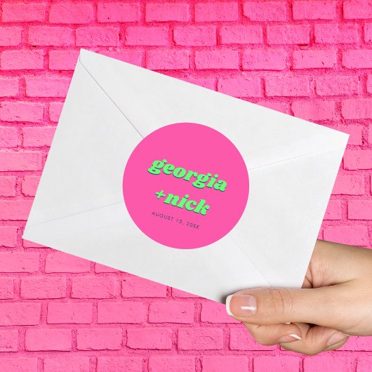 Roze en groene verlovingsfeest bruiloft ronde sticker