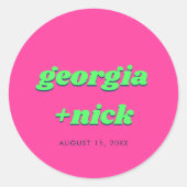 Roze en groene verlovingsfeest bruiloft ronde sticker (Voorkant)