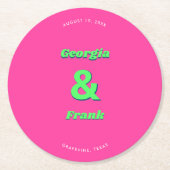 Roze en groene verlovingsfeest of bruiloft ronde kartonnen onderzetter (Voorkant)