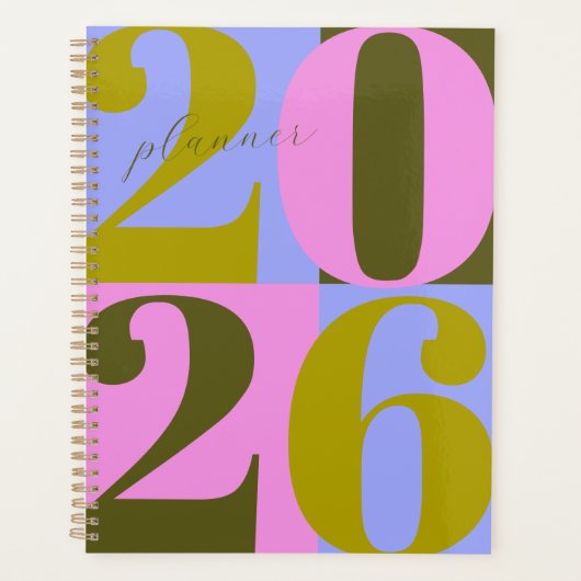 Roze en groene vette jaar kleurblokplanner planner (Voorkant)