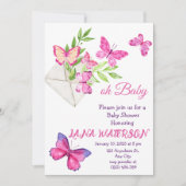Roze en groene vlinder Baby shower Kaart (Voorkant)