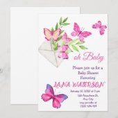 Roze en groene vlinder Baby shower Kaart (Voorkant / Achterkant)