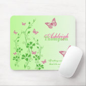 Roze en groene vlinder Floral Mousepad Muismat (Met muis)