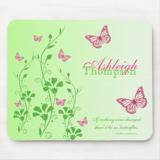 Roze en groene vlinder Floral Mousepad Muismat (Voorkant)