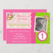 Roze en groene vlindermeisjes uitnodiging (Voorkant / Achterkant)