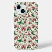 Roze en groene vlinders bloemenpatroon Case-Mate iPhone case (Achterkant)