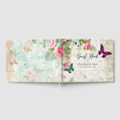 Roze en groene vlinders op de  Rozen van Shabby Gastenboek (Volledig)