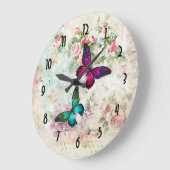 Roze en groene vlinders op de  Rozen van Shabby Grote Klok (Hoek)