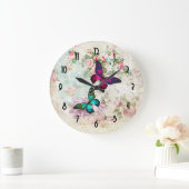 Roze en groene vlinders op de  Rozen van Shabby Grote Klok (Huis)