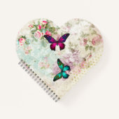 Roze en groene vlinders op de  Rozen van Shabby Notitieboek (Voorkant)