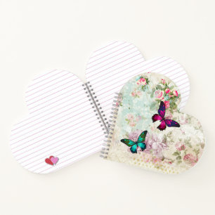 Roze en groene vlinders op de  Rozen van Shabby Notitieboek