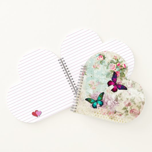 Roze en groene vlinders op de  Rozen van Shabby Notitieboek (Binnen)