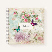 Roze en groene vlinders op de  Rozen van Shabby Notitieboek (Voorkant)