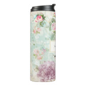 Roze en groene vlinders op de  Rozen van Shabby Thermosbeker (Gedraaid links)