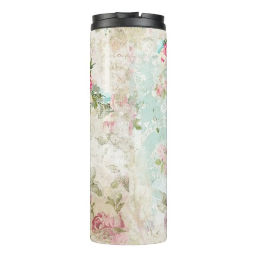 Roze en groene vlinders op de  Rozen van Shabby Thermosbeker (Achterkant)