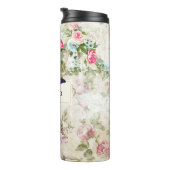 Roze en groene vlinders op de  Rozen van Shabby Thermosbeker (Geroteerd rechts)