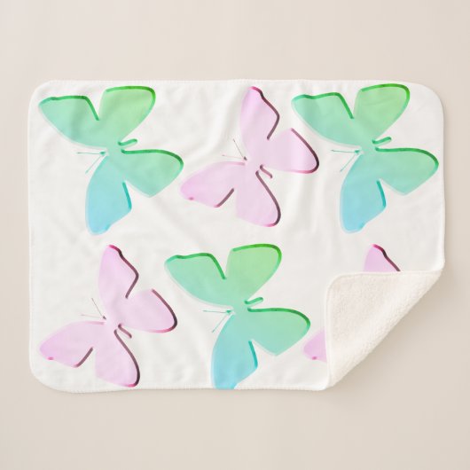 Roze en Groene Vlinders Sherpa Deken (Klein) (Voorkant (horizontaal))