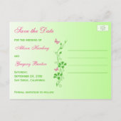 Roze en Groene Vlinders Sla het Date Briefkaart op (Achterkant)