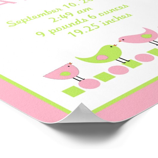 Roze en groene vogels, neursery Wall Art Poster (Hoek)