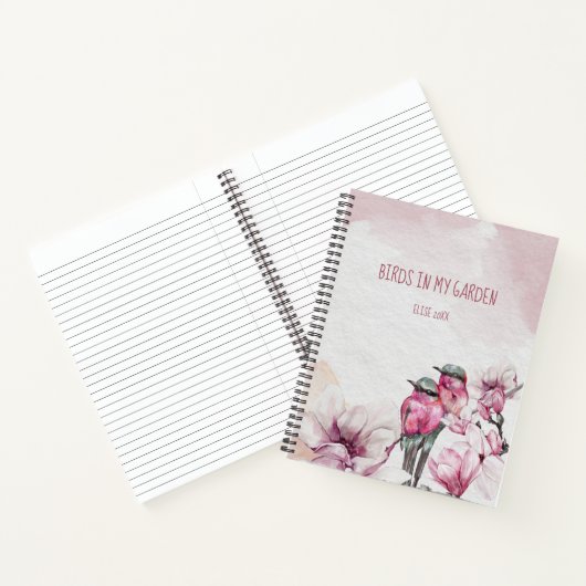 Roze en Groene Vogels Roze Bloemen Vogeldagboek Notitieboek (Binnen)