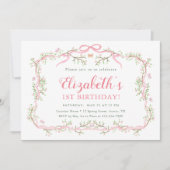 Roze en groene voorjaarstuin 1e verjaardagsfeest kaart (Voorkant)