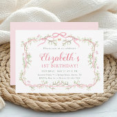 Roze en groene voorjaarstuin 1e verjaardagsfeest kaart