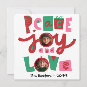 Roze en Groene Vrede & Liefde Kerstkaart (Voorkant)