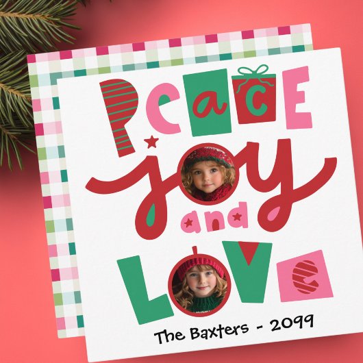 Roze en Groene Vrede & Liefde Kerstkaart